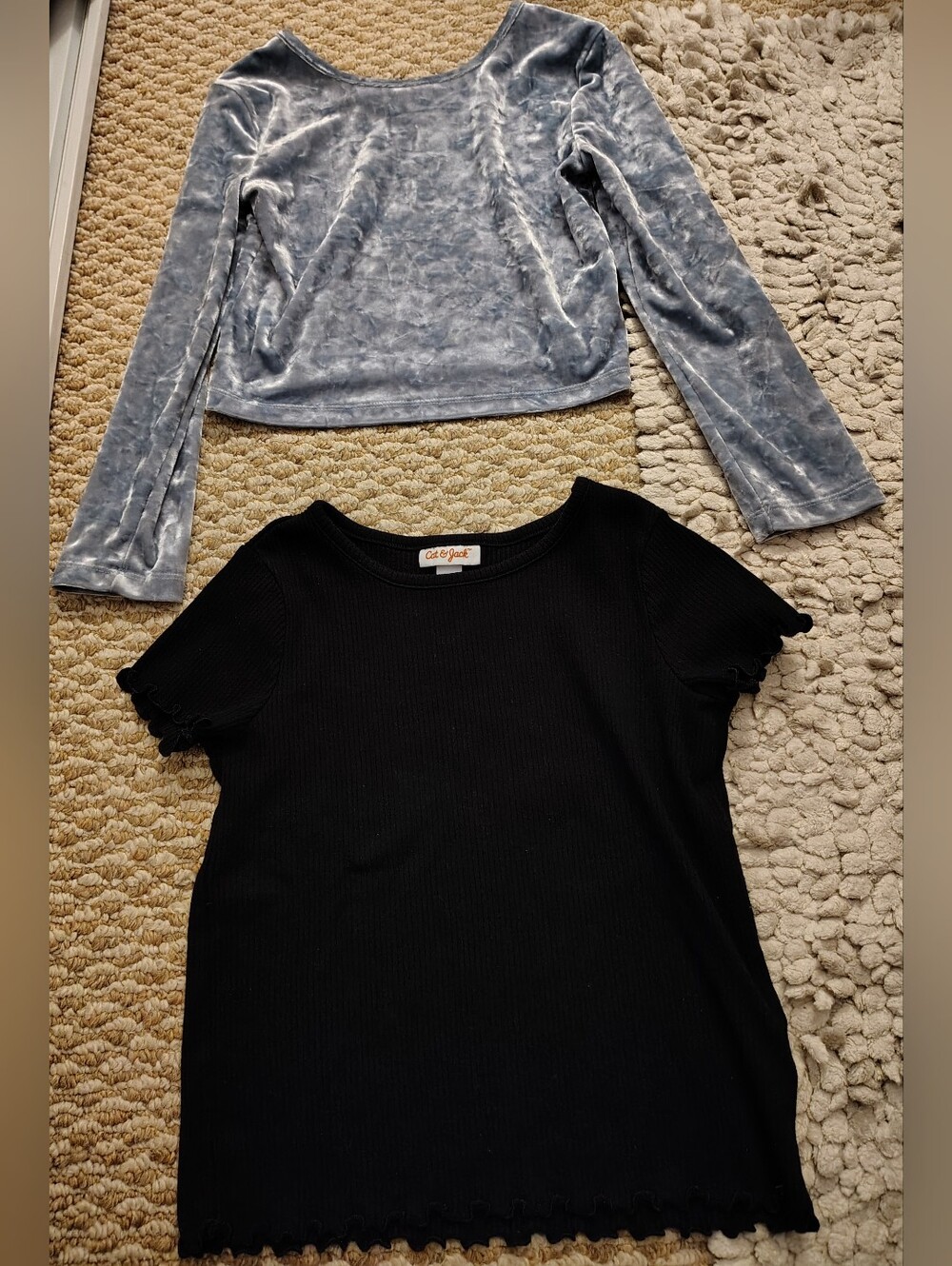 (2)GAP Velvet Long Sleeve Crop Top in Blue & Black Top